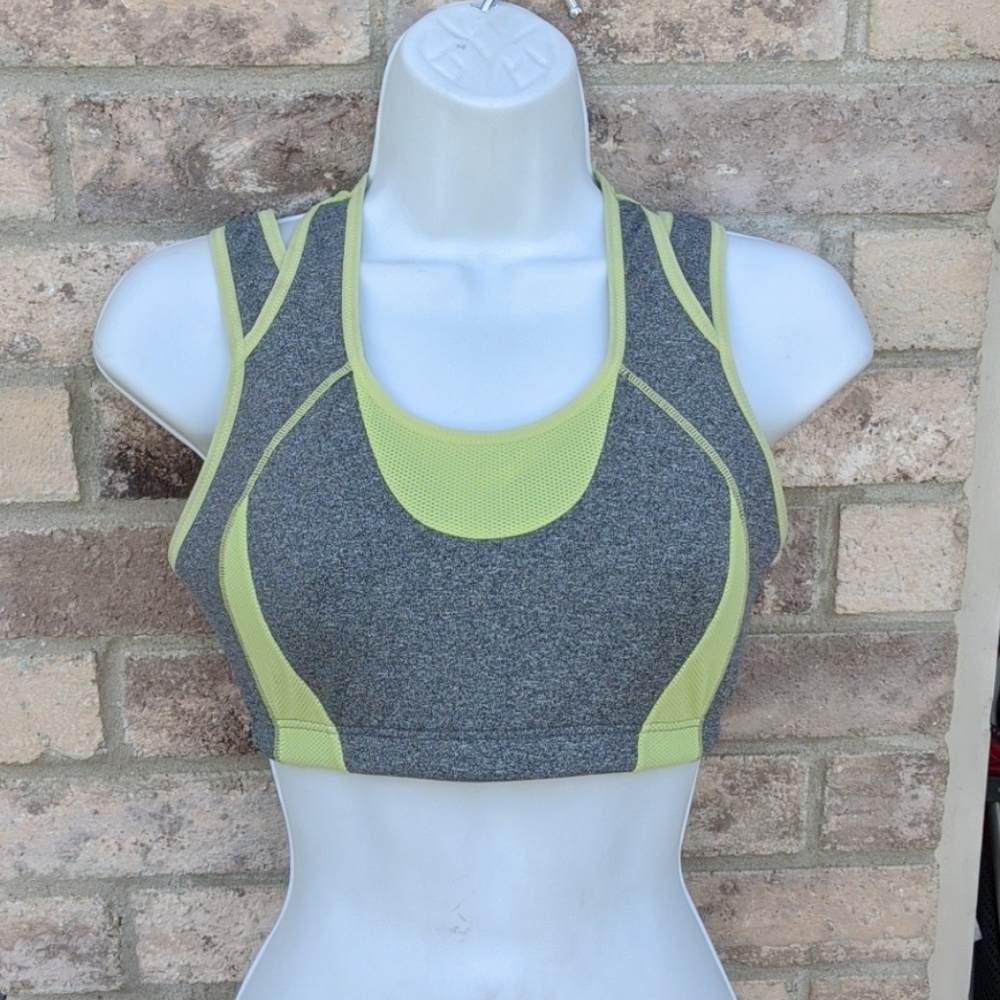 Large gray and green sports bra